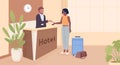 Hotel arrival flat color vector illustration