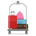 Hotel Baggage Cart. A set of suitcases on a mobile trolley. Royalty Free Stock Photo