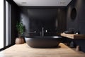 home black bathtub furniture window wood luxury bathroom interior design modern. Generative AI. Royalty Free Stock Photo