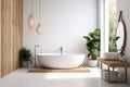bathtub wood white home bathroom modern furniture interior architecture house luxury. Generative AI. Royalty Free Stock Photo