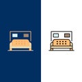 Hotel, Bed, Bedroom, Service  Icons. Flat and Line Filled Icon Set Vector Blue Background Royalty Free Stock Photo