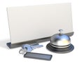 Hotel bell, blank sign and hotel keys 3D Royalty Free Stock Photo