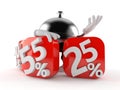 Hotel bell character behind percentage signs Royalty Free Stock Photo