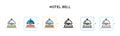 Hotel bell vector icon in 6 different modern styles. Black, two colored hotel bell icons designed in filled, outline, line and Royalty Free Stock Photo