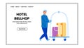 Hotel Bellhop Carrying Baggage On Cart Vector