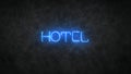 Hotel blue neon light sign 3D render illustration Royalty Free Stock Photo