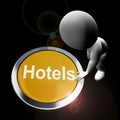 Hotel booking online concept icon mains reserving a room through the internet - 3d illustration Royalty Free Stock Photo