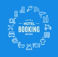 Hotel Booking Round Design Template Line Icon Concept. Vector