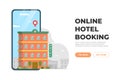 Hotel booking for tourism online service mobile app landing page template. Travel apartment reservation concept Royalty Free Stock Photo