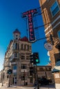 Hotel Bothwell Hotel and Spa, Sedalia, Missouri shows vintage American architecture and neon sign