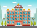 Hotel building in city space on flat syle Royalty Free Stock Photo