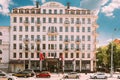 Hotel Building Europe In Old Part Minsk, Downtown Nyamiha in Minsk, Belarus Royalty Free Stock Photo