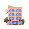 Hotel building facade, exterior, architecture. Travel touristic holiday accommodation icon. Hostel construction