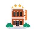 Hotel building facade, exterior, architecture. Travel touristic holiday accommodation icon. Hostel construction