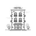 Hotel building line outline cartoon style vector illustration isolated