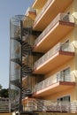 Hotel building showing fire escape. Majorca, Palma Nova, Spain.