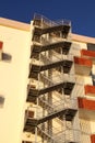 Hotel building showing fire escape. Majorca, Palma Nova, Spain.