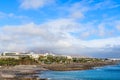 Hotel buildings on coast of Lanzarote island Royalty Free Stock Photo