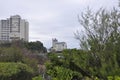 Hotel buildings on waterfront from Port Vieux Park of Biarritz in France