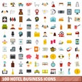 100 hotel business icons set, flat style