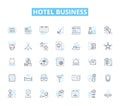 Hotel business linear icons set. Accommodation, Hospitality, Service, Comfort, Luxury, Travel, Room line vector and
