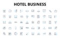 Hotel business linear icons set. Accommodation, Hospitality, Service, Comfort, Luxury, Travel, Room vector symbols and