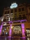 Hotel and cafe SlÃÂ¡via in the evening is an Art Nouveau building in KoÃÂ¡ice, Slovakia Royalty Free Stock Photo