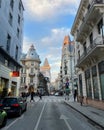 Hotel Cismigiu and Gambrinus brewery, Ion Brezoianu Street with Regina Elisabeta boulevard, Bucharest, Romania Royalty Free Stock Photo