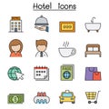 Hotel color line icon set