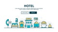 Hotel, colorful concept header, flat design thin line style