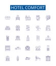 Hotel comfort line icons signs set. Design collection of Convenience, Amenity, Luxury, Accommodation, Coziness, Homey