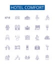 Hotel comfort line icons signs set. Design collection of Convenience, Amenity, Luxury, Accommodation, Coziness, Homey