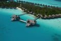 A hotel complex with bungalows on the Bora Bora islands, generative AI.