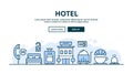 Hotel, concept header, flat design thin line style Royalty Free Stock Photo