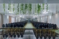 Hotel conference hall with empty chairs, green design with green plants and flowers Royalty Free Stock Photo