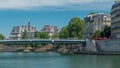 The Hotel de Ville City Hall and Saint-Louis bridge timelapse. River Seine in Paris, France Royalty Free Stock Photo