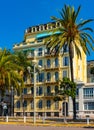 Hotel des Anglais city hall residence at Quai des Etats Unis avenue and Prom des Anglais boulevard along Nice beach in France Royalty Free Stock Photo