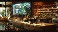 Hotel dining area featuring interactive digital menus and ambient lighting Royalty Free Stock Photo