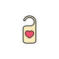 Hotel door label with red heart icon flat. Do not disturb. Love stories symbol. Valentines day concept. Vector on