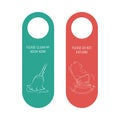 Hotel Door red and green hanger. Broom and sleeping bear. Royalty Free Stock Photo