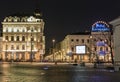 Hotel Europejski at night in Krakow, Poland.