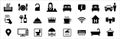 Hotel facilities and service icon set. Home stay facility and feature icons. Travel and tourism sign. Contains symbol of