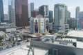 The Hotel Figueroa painted with a Transformers movie wall mural with a car wash, skyscrapers, office buildings and hotels Royalty Free Stock Photo