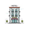 Hotel with five stars vector illustration line outline flat carton front view isolated on white background Royalty Free Stock Photo