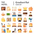 Hotel flat icon set, service symbols collection, vector sketches, logo illustrations, hostel signs color gradient