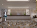 Hotel foyer with reception desk and columns in classic interior design Royalty Free Stock Photo