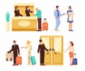 Hotel Guests and Employees with Receptionist, Doorman and Maid Vector Set