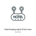 Hotel hanging signal of four stars outline vector icon. Thin line black hotel hanging signal of four stars icon, flat vector