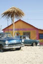 Hotel `Havana` in Odessa. Old cars `GAZ M21 Volga` in the foreground.