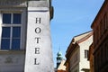 Hotel in historical building of Prague Royalty Free Stock Photo